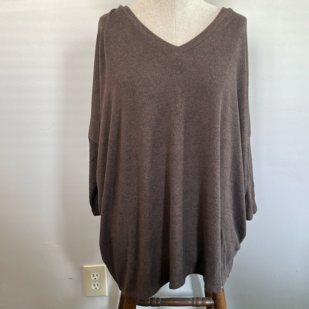 Oversized Brown V-Neck Top